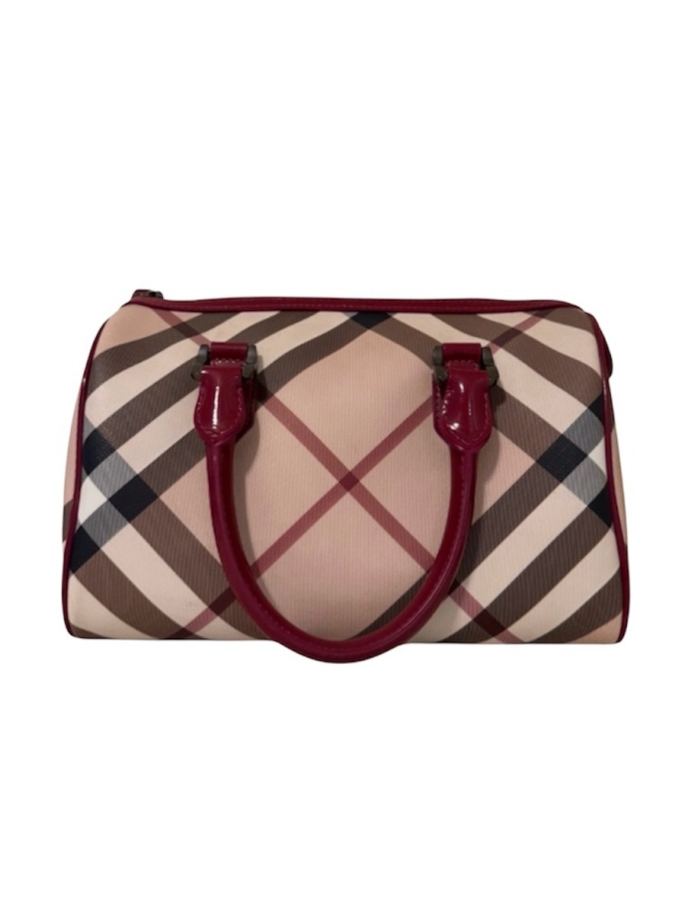 Burberry Supernova Check Canvas Chester Boston Bag Burgundy